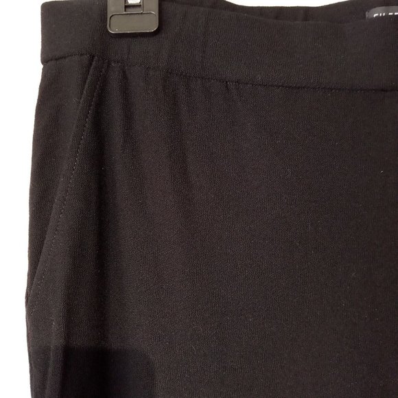 Eileen Fisher Black Pull On Pants MEDIUM Textured Stretch Fabric Wide Band - Picture 6 of 12
